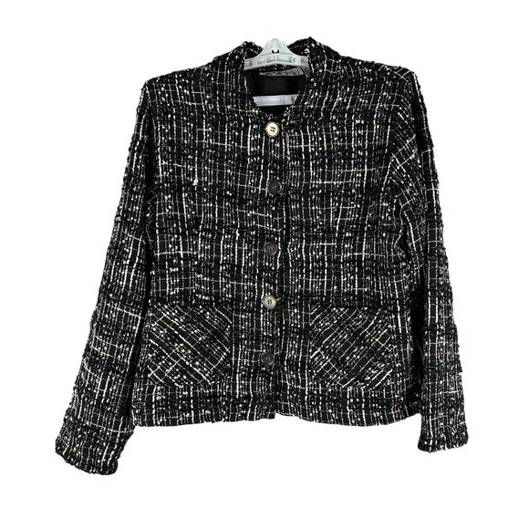 Keren Hart Womens Tweed Button-Up Jacket - Black & White - Size L - Picture 1 of 5
